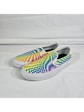 Straye Slip On Sneakers Women Size 11.5 Checkered Rainbow Pride Casual
